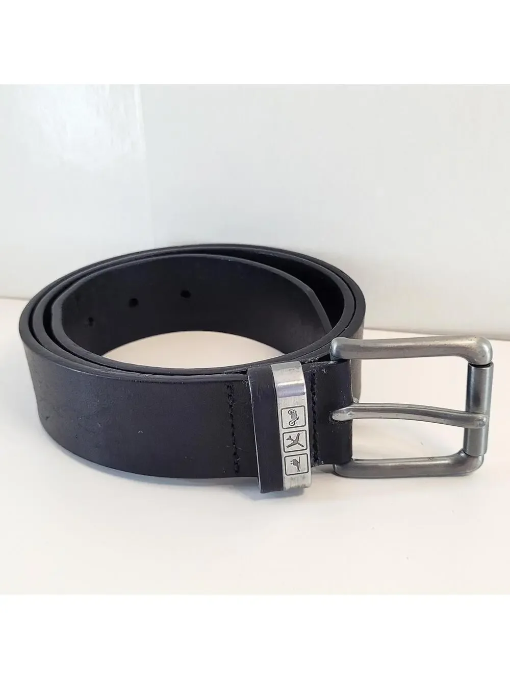 Black Leather Belt Travel Icons Airplane Motorcycle Helicopter 34